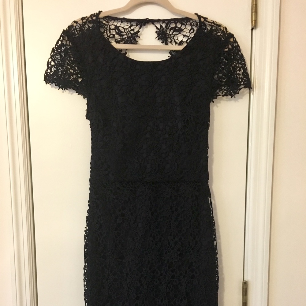 Navy blue lace open back dress
